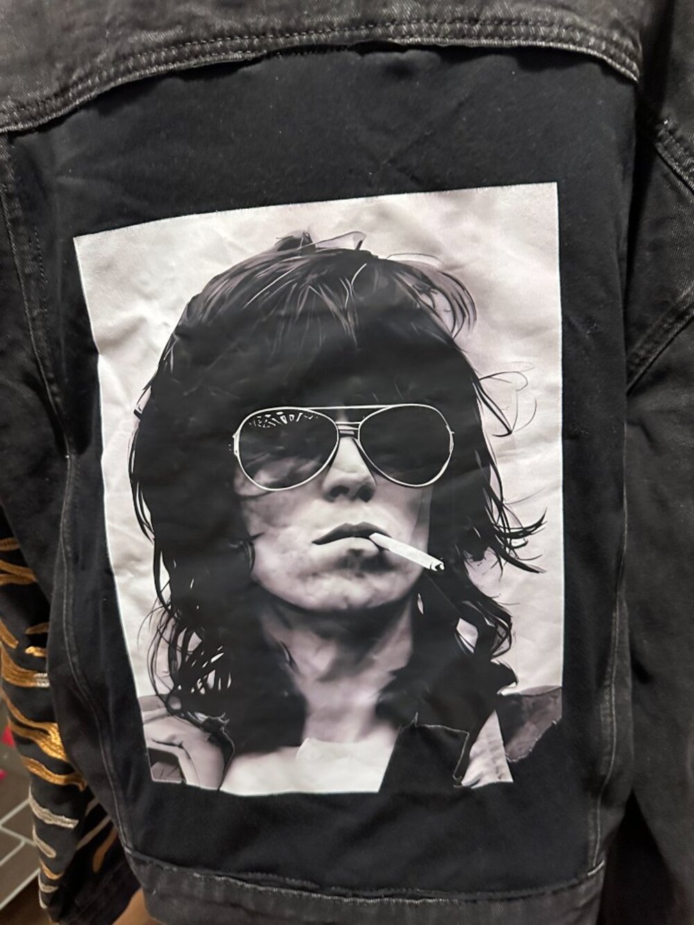 Keith Richards Rolling Stonees Black Denim Jean Jacket Embroidered tiger (XL) - Picture 2 of 8